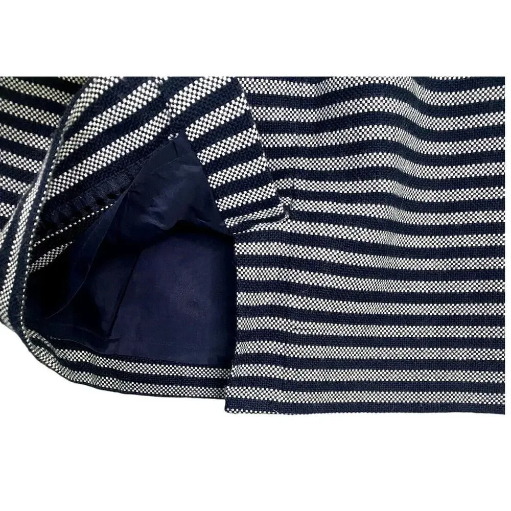 J. Crew Textured Tweed Pencil Lined Mini Skirt Vertical Stripe 0 Navy Blue